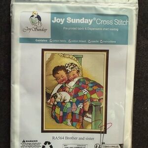 “Brother And Sister” Stamped Cross Stitch Kit Joy Sunday Color Coded AR